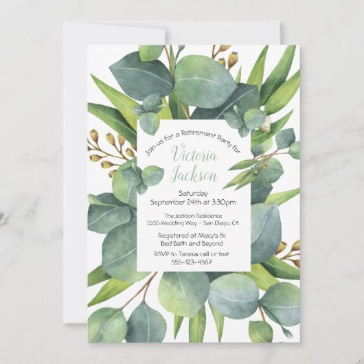 Invitation du parti de retraite Eucalyptus Wreath  (Devant)