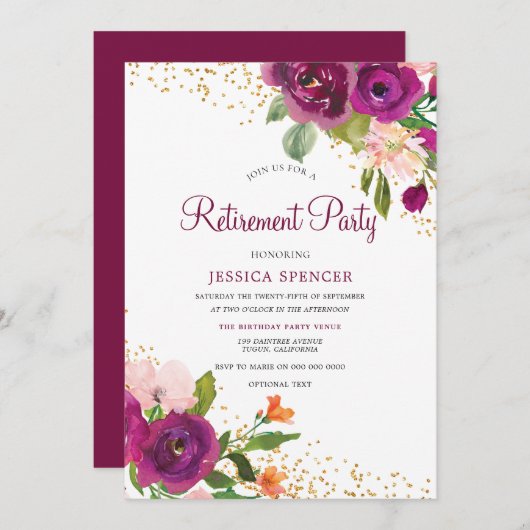 Invitation du parti de retraite floral rose de Bou (Devant / Derrière)