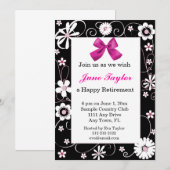 Invitation du Parti de retraite floral rose et noi (Devant / Derrière)