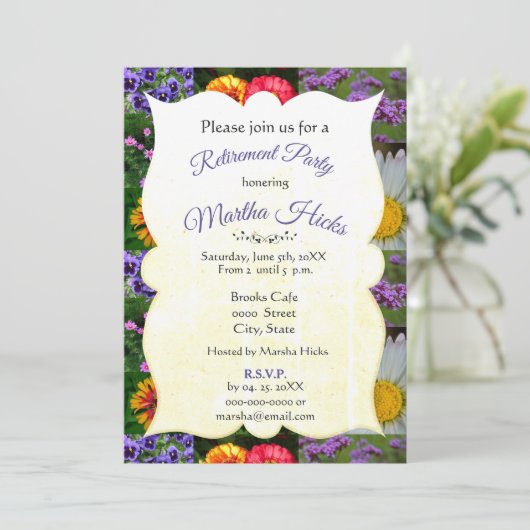 Invitation du parti de retraite florale pourpre (Debout devant)