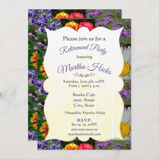 Invitation du parti de retraite florale pourpre (Devant / Derrière)