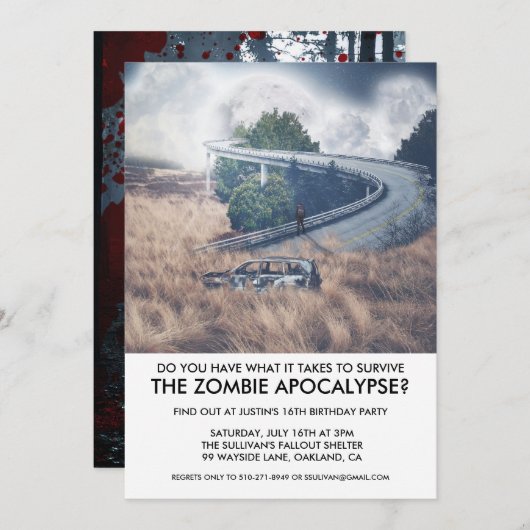 Invitation du parti de survie Zombie Apocalypse (Devant / Derrière)