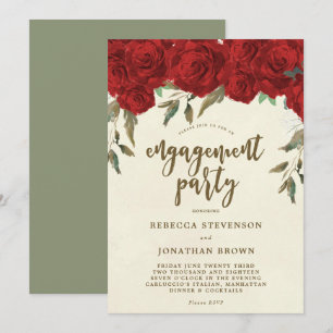 invitation du parti d'engagement floral roses roug