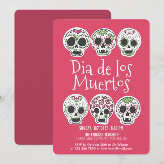 Invitation du parti d'Halloween Dia de los Muertos (Devant / Derrière)