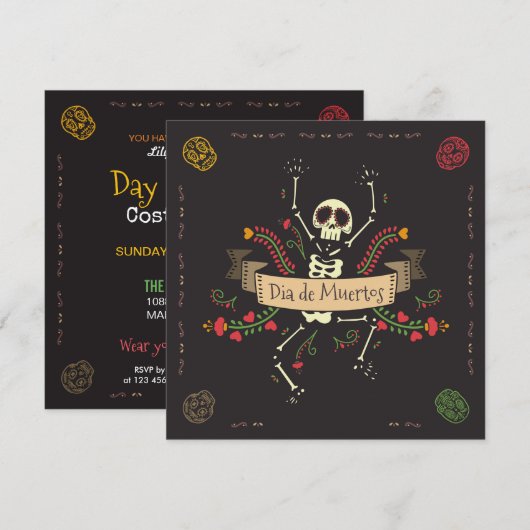 Invitation du parti Dia de los Muertos Halloween (Devant / Derrière)