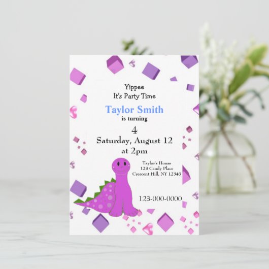 Invitation du parti Dinosaur violet (Debout devant)