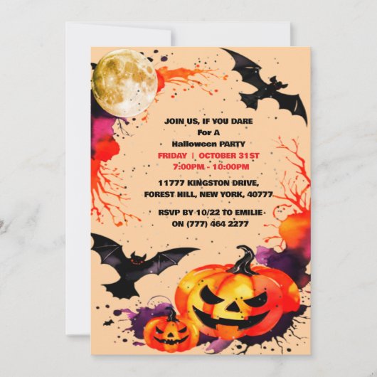 Invitation du parti Éffrayant Halloween (Devant)