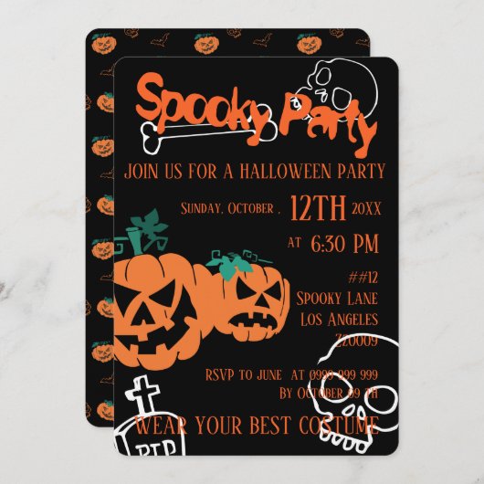 Invitation du parti éffrayant Halloween (Devant / Derrière)