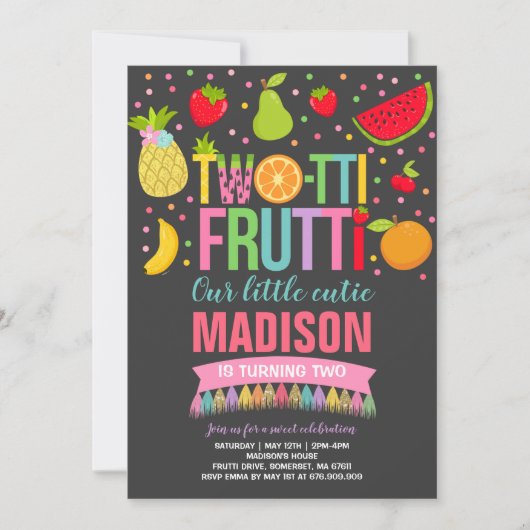 Invitation du Parti Frutti à deux tti 2e fête d'an (Devant)