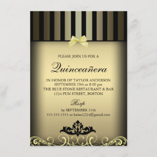 Invitation du parti Gold Elegant Stripe Quinceañer