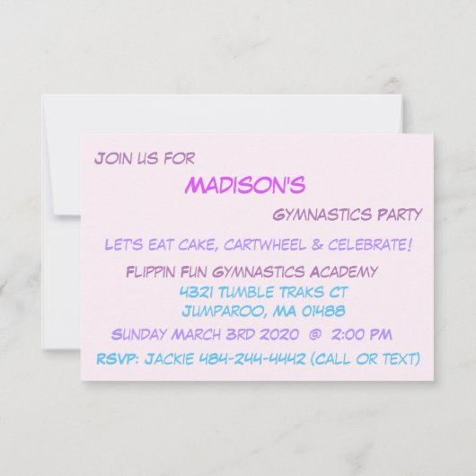 Invitation du parti Gymnastique (Dos)