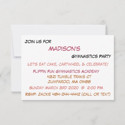 Invitation du parti Gymnastique (Dos)