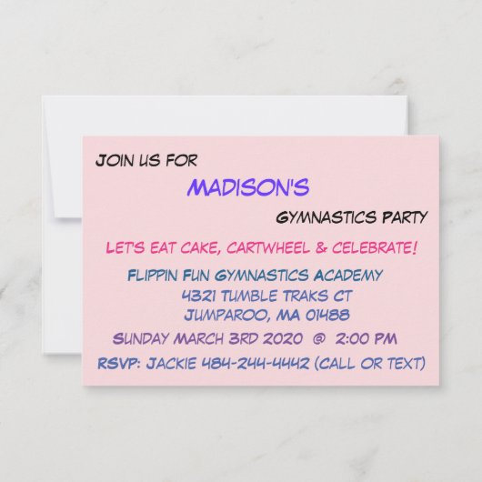 Invitation du parti Gymnastique (Dos)