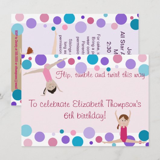 Invitation du parti Gymnastique Purple, Turquoise  (Devant / Derrière)