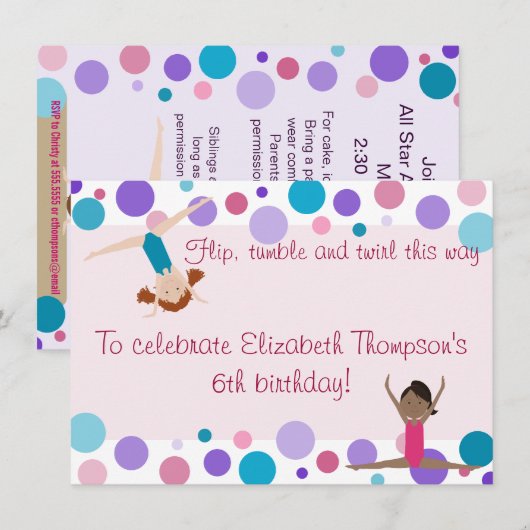 Invitation du parti Gymnastique Purple, Turquoise  (Devant / Derrière)