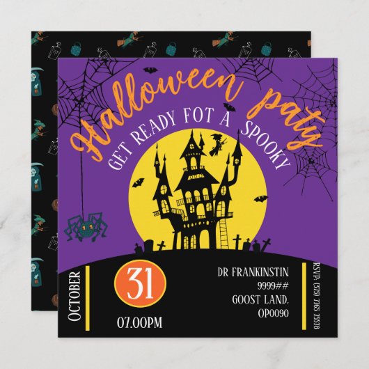 Invitation du parti Halloween (Devant / Derrière)