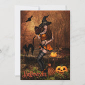 Invitation du parti Halloween avec sorcière (Devant)
