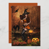 Invitation du parti Halloween avec sorcière (Devant / Derrière)