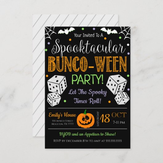 Invitation du parti Halloween Bunco (Devant / Derrière)