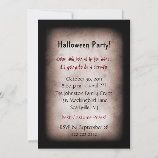 Invitation du parti Halloween - Ravens Den (Dos)