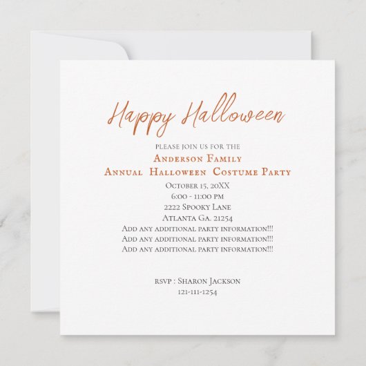 Invitation du parti Jack-o'-lantern (Dos)