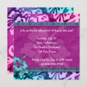 Invitation du parti Luau Hibiscus Bleu rose (Devant / Derrière)