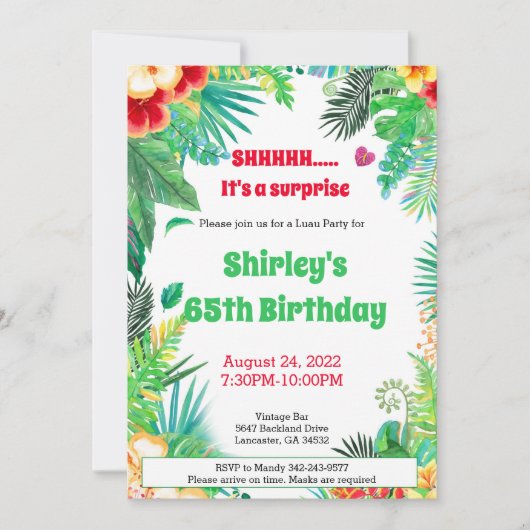 Invitation du parti Luau Surprise (Devant)