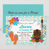 Invitation du parti Luau, Turquoise Damask et Tiki (Devant / Derrière)