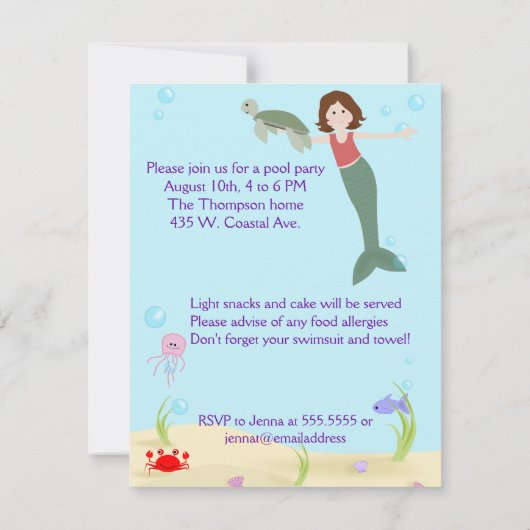 Invitation du parti Miss Mermaid (Dos)