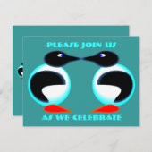 INVITATION DU PARTI NEON PAIR PENGUINS ANNIVERSAIR (Devant / Derrière)