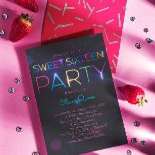 Invitation du parti Neon Sweet sixteen