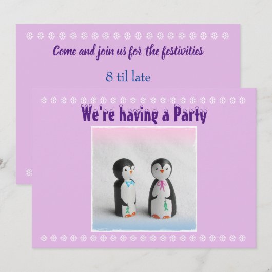 Invitation du parti Pingouin Cute (Devant / Derrière)
