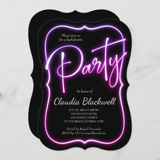 Invitation du parti Pink Neon (Devant / Derrière)