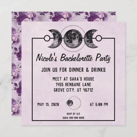 Invitation du parti Purple Bachelorette Goth Wicca (Devant / Derrière)