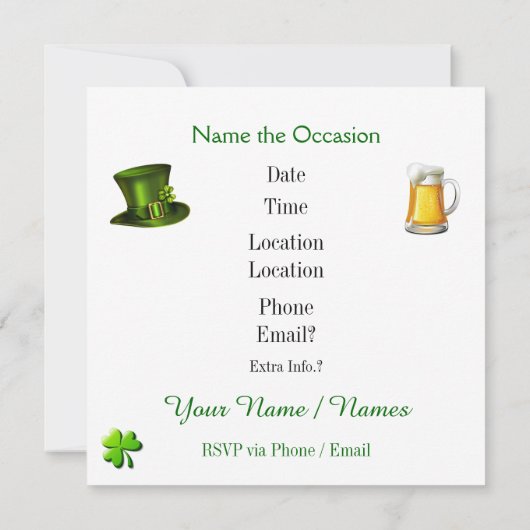 Invitation du parti St. Patrick (Dos)