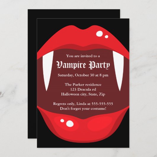 Invitation du parti vampire aux crocs et aux lèvre (Devant / Derrière)