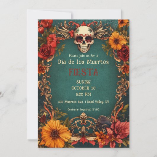 💀 Invitation du parti 🎉 Vintage Día de Muertos (Devant)