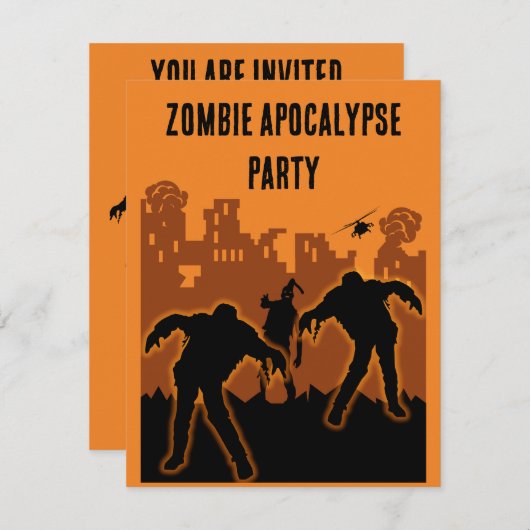 Invitation du parti Zombie Apocalypse (Devant / Derrière)