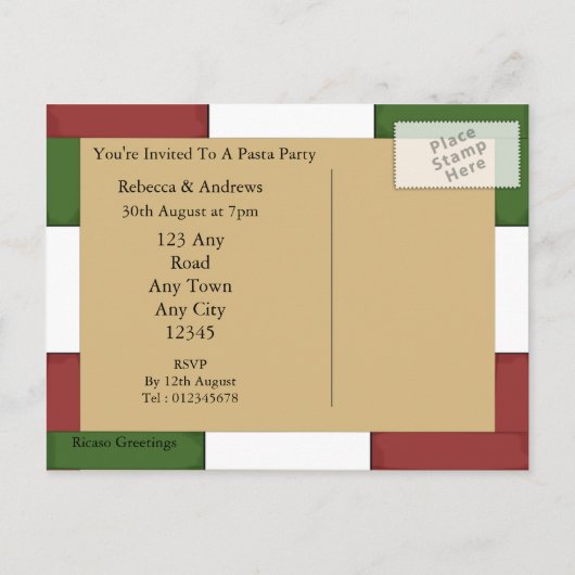 Invitation du Pasta Party (Dos)