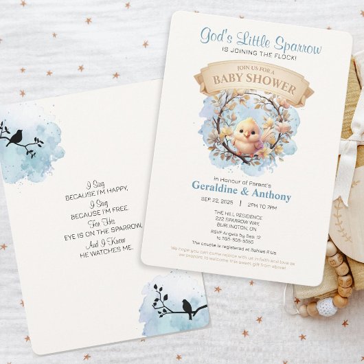 Invitation du petit Baby shower du Bruant de Dieu
