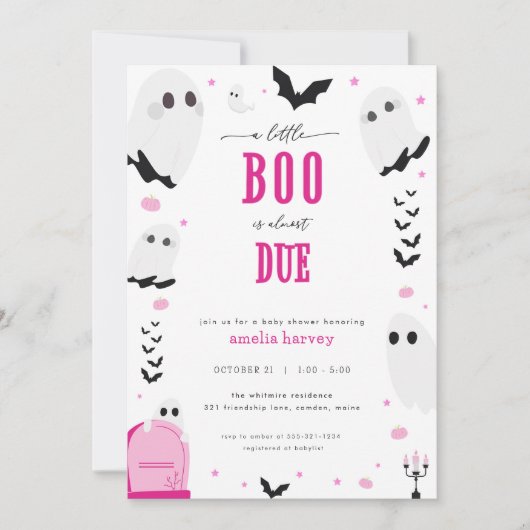 Invitation du petit Baby shower rose Halloween (Devant)