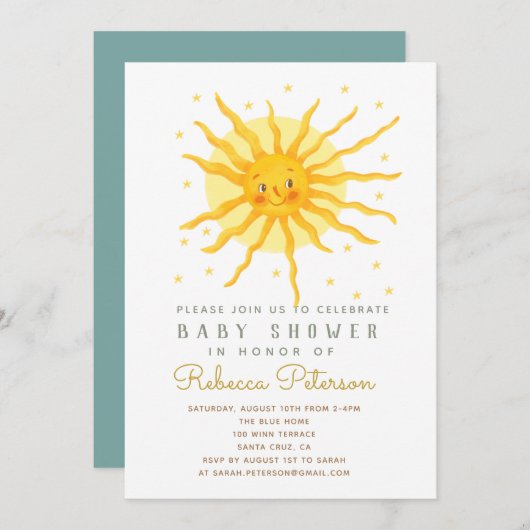 Invitation du petit Baby shower Sun (Devant / Derrière)