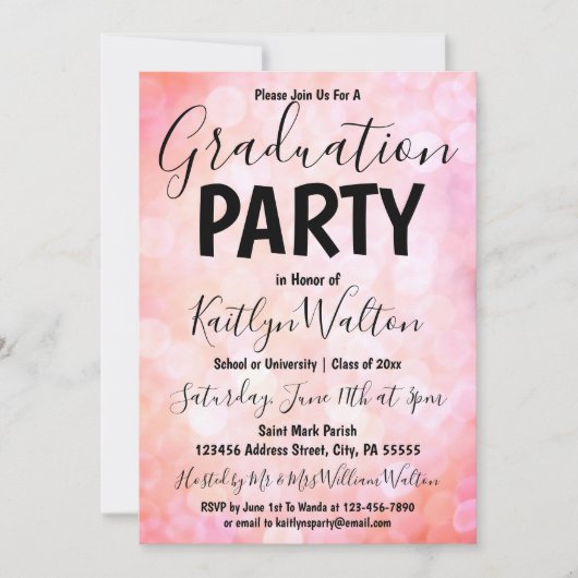 Invitation du Pink Bokeh Graduation Party (Devant)