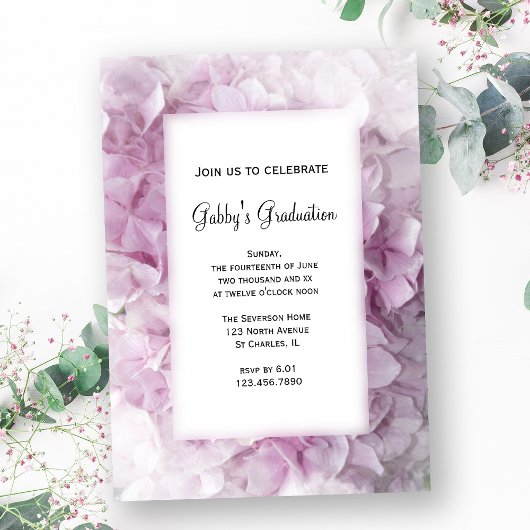Invitation du Pink Hydrangea Graduea Party