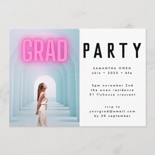 Invitation du Pink Neon Elegant Ombre Grad Photo P (Devant)