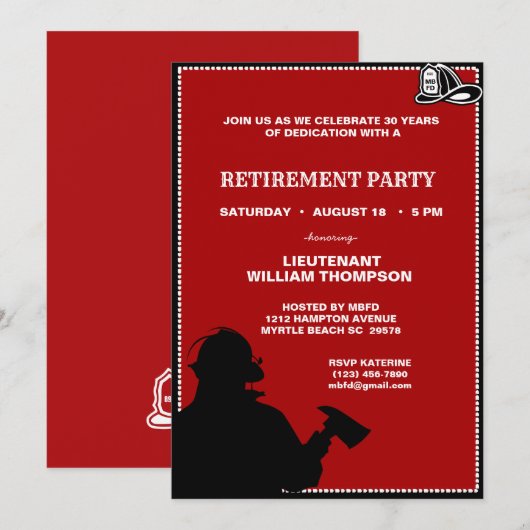 Invitation du pompier/chef de la retraite (Devant / Derrière)