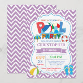 Invitation du Pool Party Purple Splish Splash Boy (Devant / Derrière)