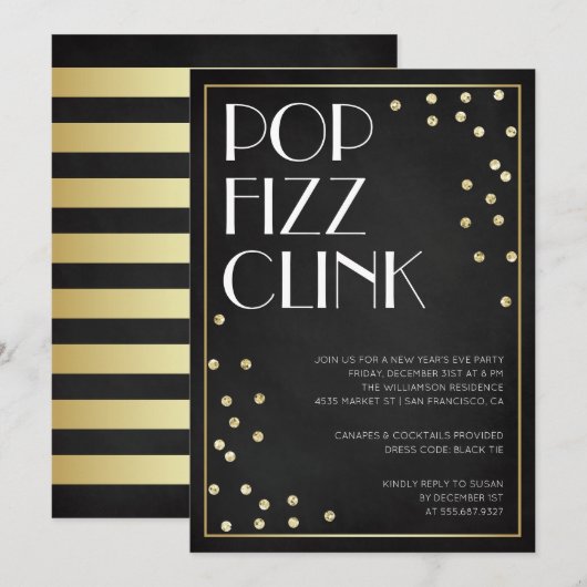 Invitation du Pop Fizz Clink au réveillon du Nouve (Devant / Derrière)