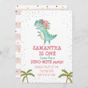 Invitation du premier anniversaire de Floral Dino 