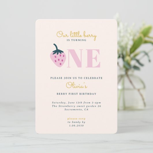 Invitation du premier anniversaire de fraise (Debout devant)